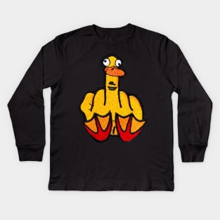 Funny Duck Middle Finger Kids Long Sleeve T-Shirt